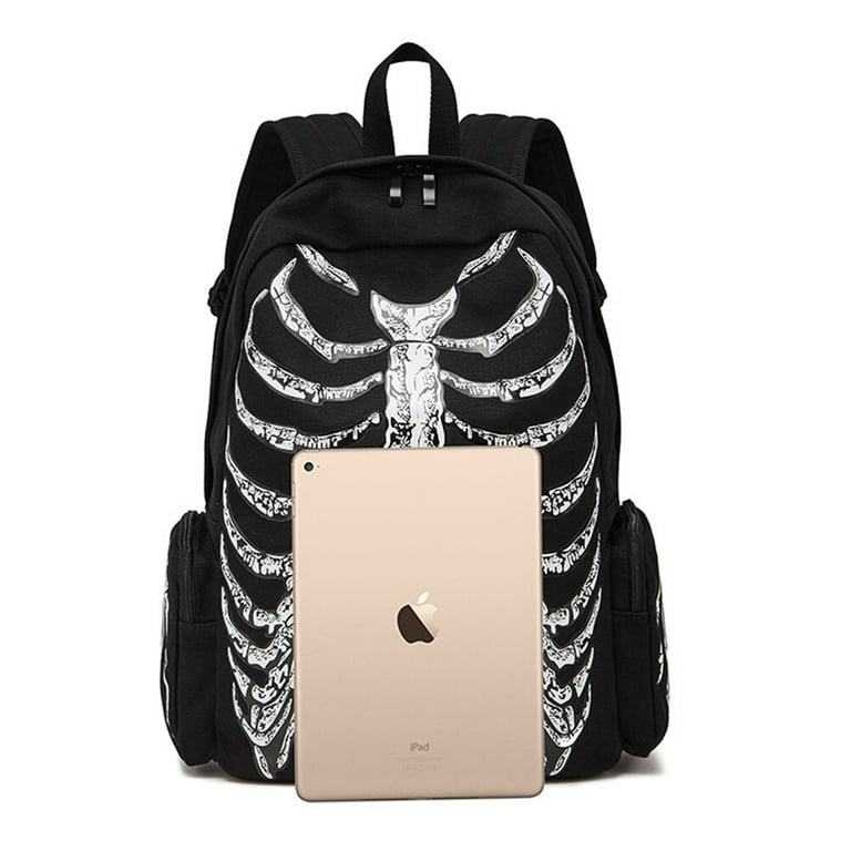 1PC Skeleton Students School Backpacks for Teenage Boys Girls Outdoor Halloween Black and White