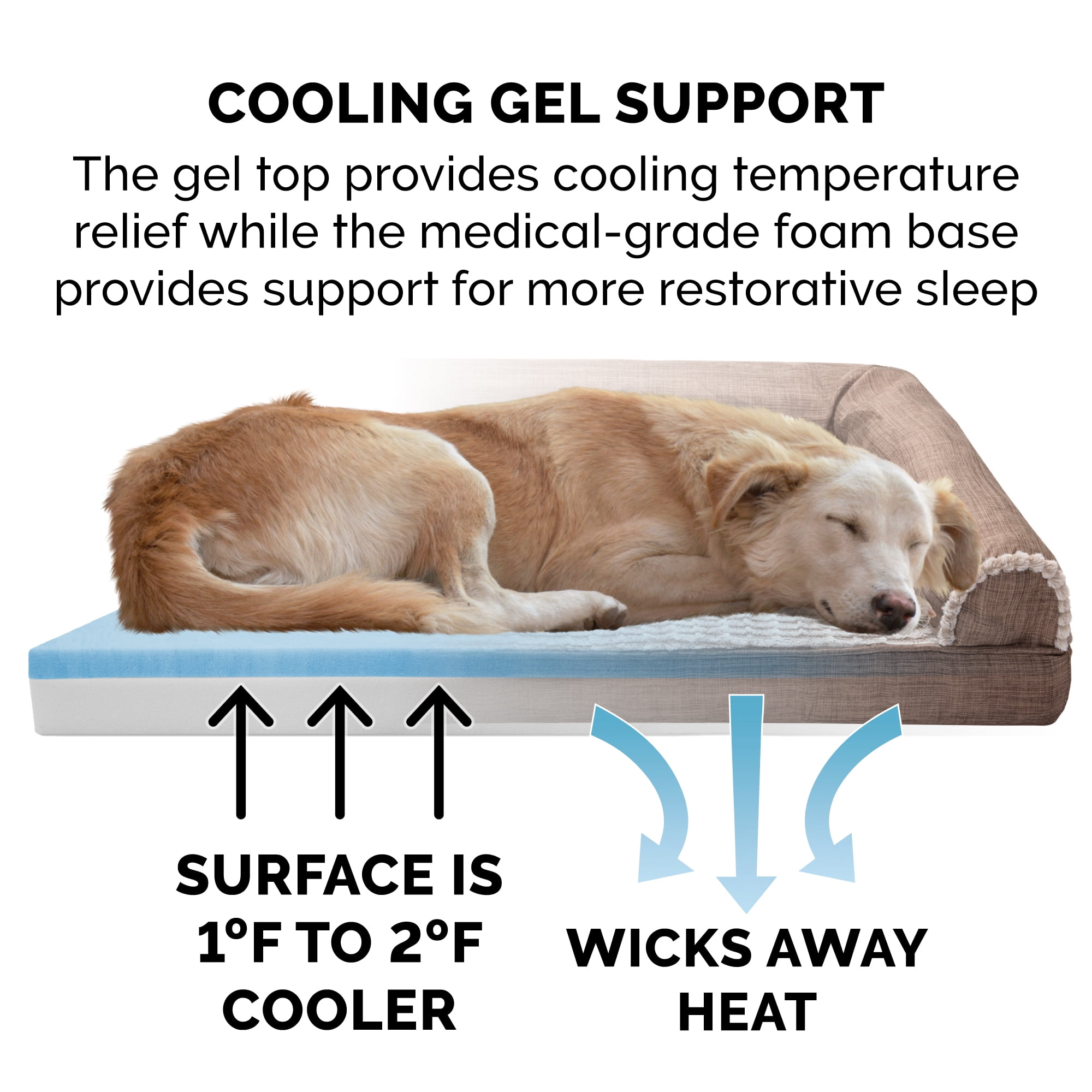 FurHaven Pet Products Luxe Fur & Performance Linen Cooling Gel Top Sofa Pet Bed for Dogs & Cats - Woodsmoke, Medium