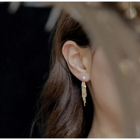 Gold Filled Freshwater Pearl Tassel Earrings, Wedding Bridal Gift