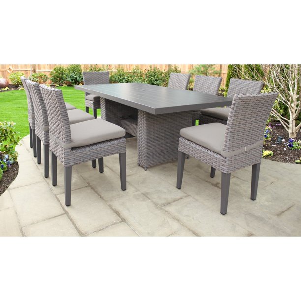 TK Classics Monterey Wicker 9 Piece Patio Dining Set with Armless