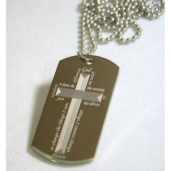 SERENITY PRAYER CROSS SURROUND HOPE DOG TAG NECKLACE STAINLESS STEEL