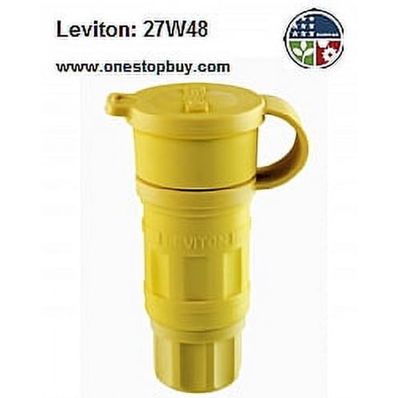 Leviton 27W48 20 Amp, 250 Volt, Industrial Grade, Locking Connector, Grounding, Wetguard, Yellow