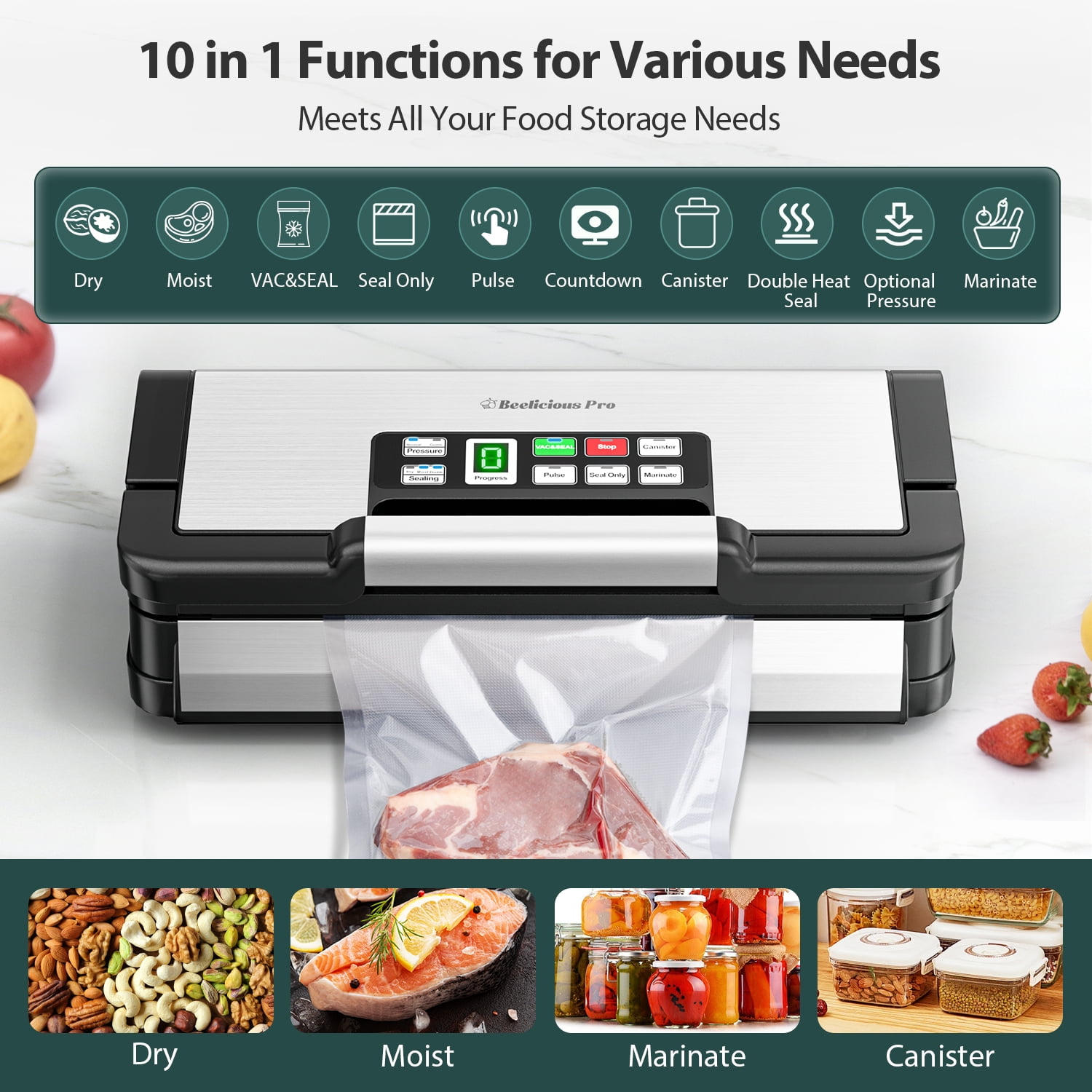 Aeitto Precision 130W Vacuum Sealer, with 10-in-1 Functions, Double Seal&Pump, Vacuum Sealer Machine for Food& Home Use, Built-in Cutter&Hose