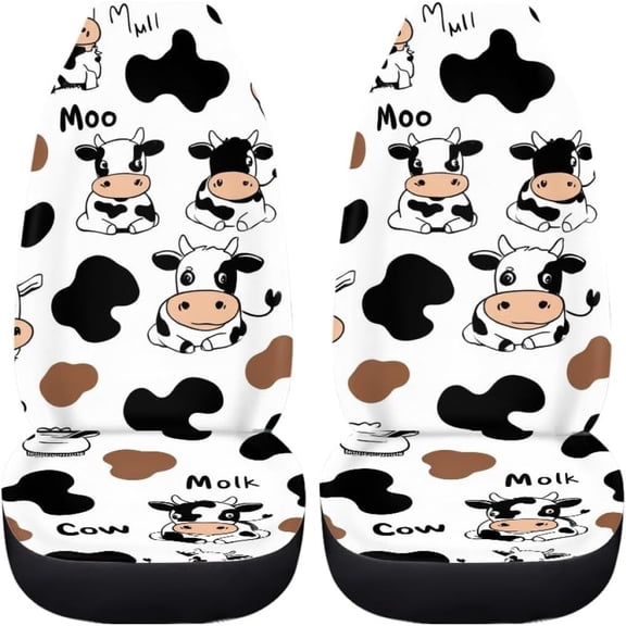 Verolix Mesh Fabric Car Seat Covers for Front Seats, 2-Pack Stretch Fit Auto Seat Protectors, Cartoon Cow Print Seat Covers for SUV, Truck, Sedan, Van