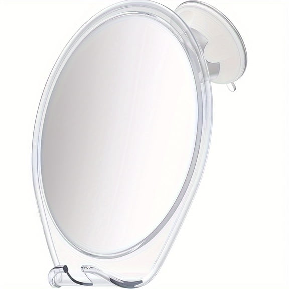Fog-Free Shower Mirror with Suction Cups, Rotating Head & Razor Holder - Compact Bathroom Accessory, White