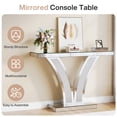 thumbnail image 4 of Fnova Mirrored Glam Console Table, Modern Silver Entryway Sofa Table with Crystal Diamond Inlay Frame for Living Room Hallway Foyer, 4 of 13