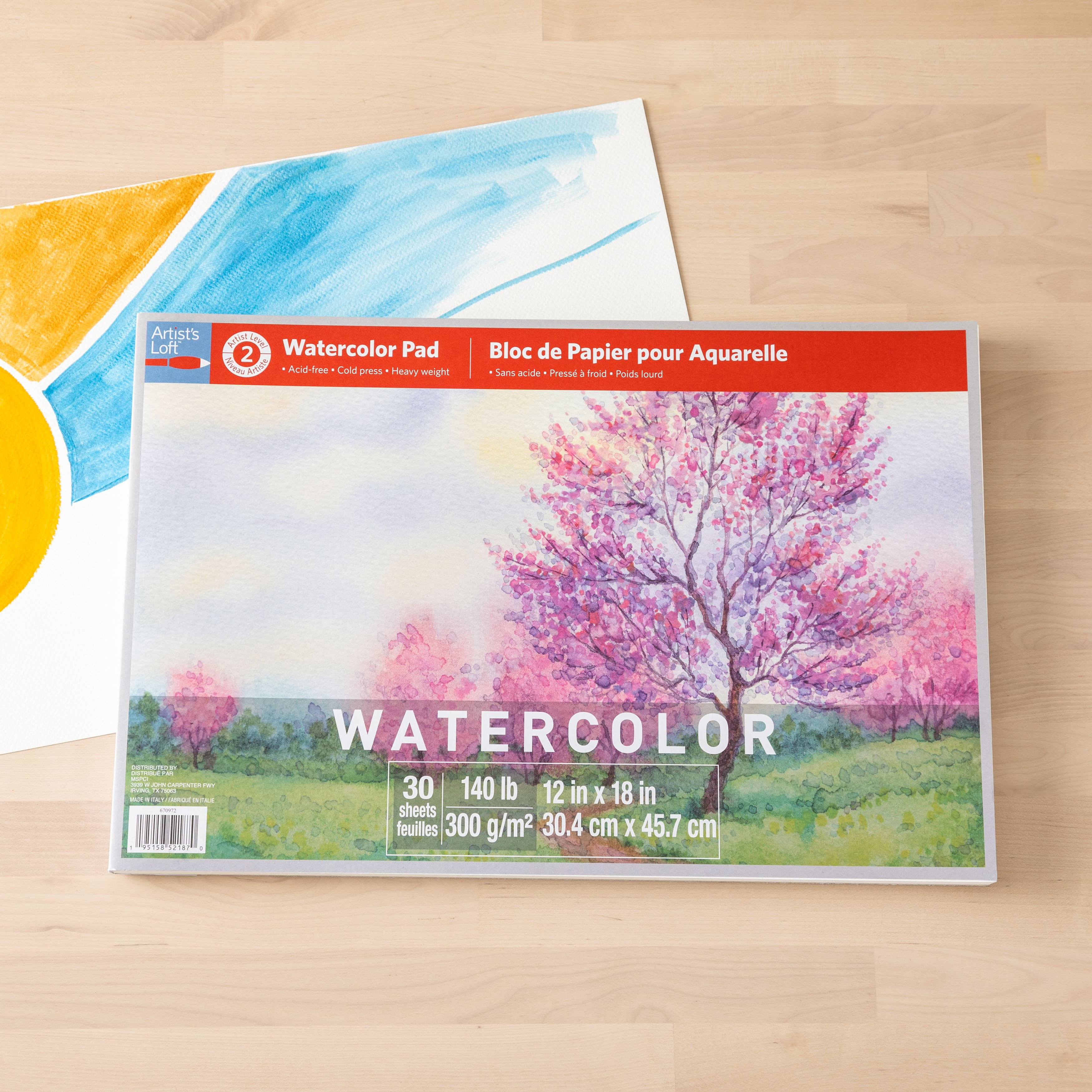 12" x 18" Level 2 Watercolor Pad by Artist's Loft - Heavyweight and Acid Free Paper for Watercolor - Gouache - and Acrylic - 1 Pack