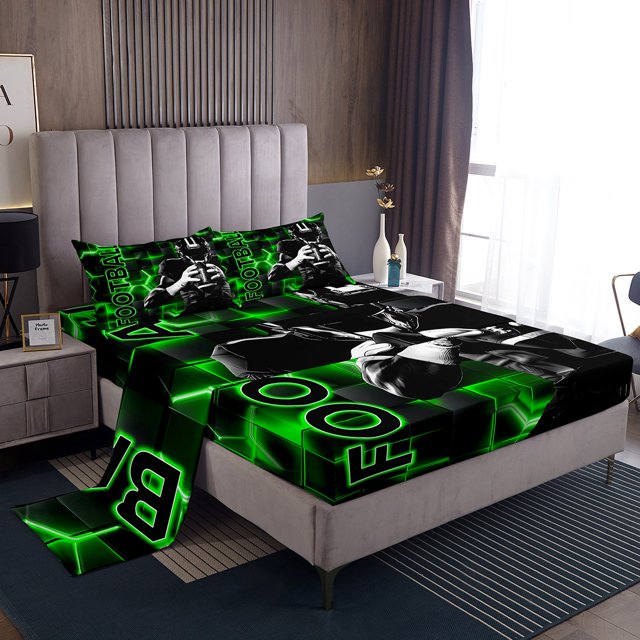 Erosebridal Gradient Geometric Full Sheet Sets, Rugby Sports Bedding Full Size, Balls Player Decor, 4pcs