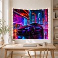 thumbnail image 5 of Purple Sports Car Beneath Neon Skyscrapers, Dramatic Digital Art for Vehicle Fans, City Night Decor, Housewarming Gift, Tapestry Wall Hanging for Gaming Room and Studio, 5 of 7