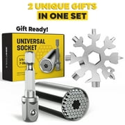 Universal Socket + Snowflake Multitool Gifts for Men Dad - 2 Pack, Socket Set with Power Drill Adapter Cool Stuff, Super Universal Socket Grip Gadgets for Men, Tool for Men Women Husband (Sliver)