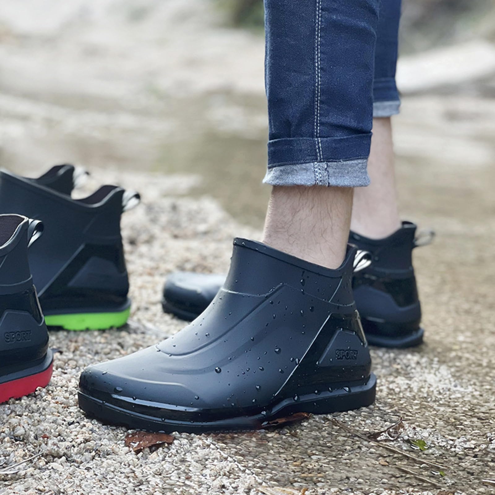 AUXDIQ Rain Boots Men Short Ankle Waterproof Rain Shoes Outdoor Garden Shoes