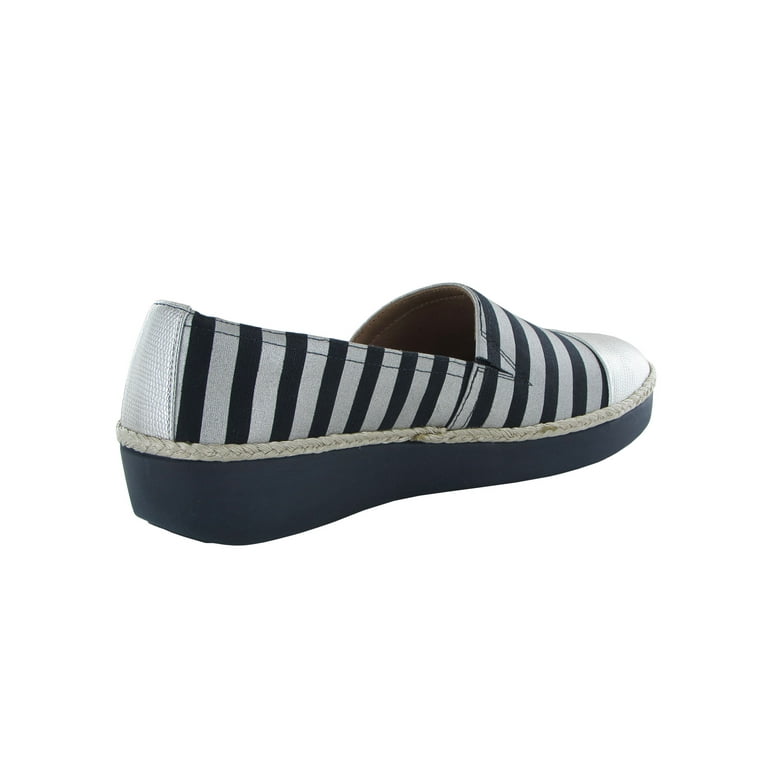 Fitflop Womens Dahlia Metallic Stripe Espadrille Shoes Midnight Navy Silver US 6