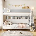 thumbnail image 3 of Twin over Full Bunk Bed with Striped-Design Staircase, Kids Teens Wooden Storage Bed Frame with Side Shelves, 3 of 11