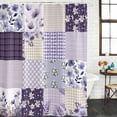 thumbnail image 2 of Spring Floral Shower Curtain, Waterproof Shower Curtains for Bathroom, Dark Purple Flowers Patchwork Grid Bohemia Washable Fabric Bathtub Curtain Set Bath Decor with 12 Hooks Long 72"x84", 2 of 8