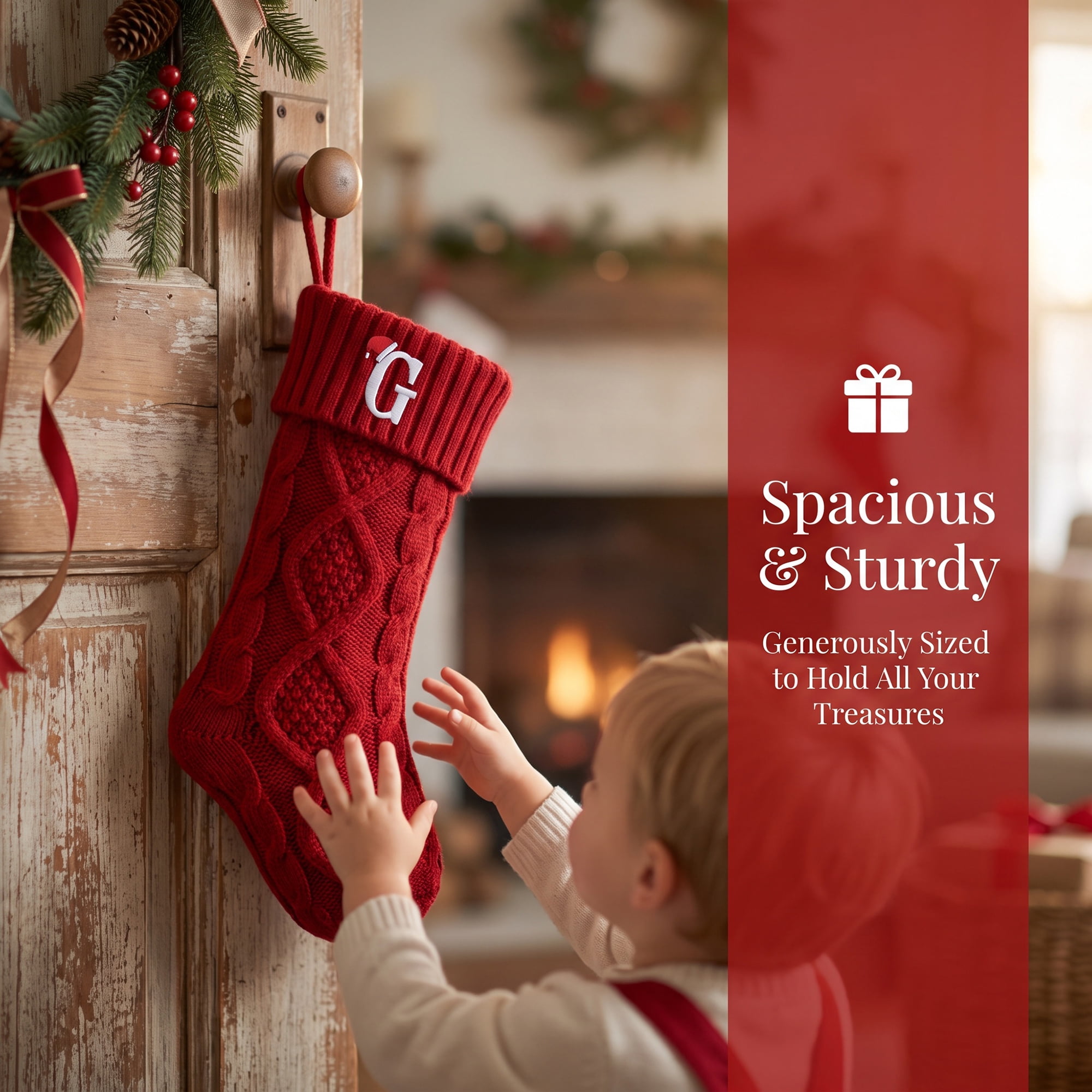 Unique Bargains Canine Bone Christmas Stocking Luxury Puppy Holiday Keepsake Sack Red Letter G 17"
