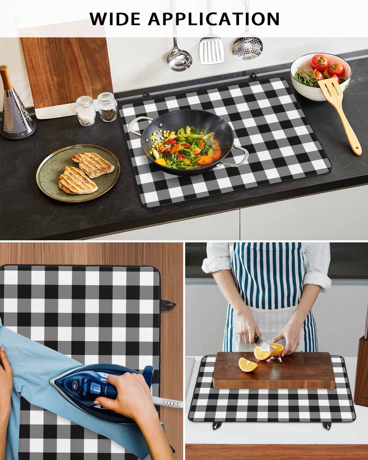 nqOlkjepod Large Induction Cooktop Protector Mat 24"x21", Black White Plaid Stove Top Covers for Electric Stove, Gradient Geometric Buffalo Checkered Stove Burner Cover Mats, Glass Top Stove Cover