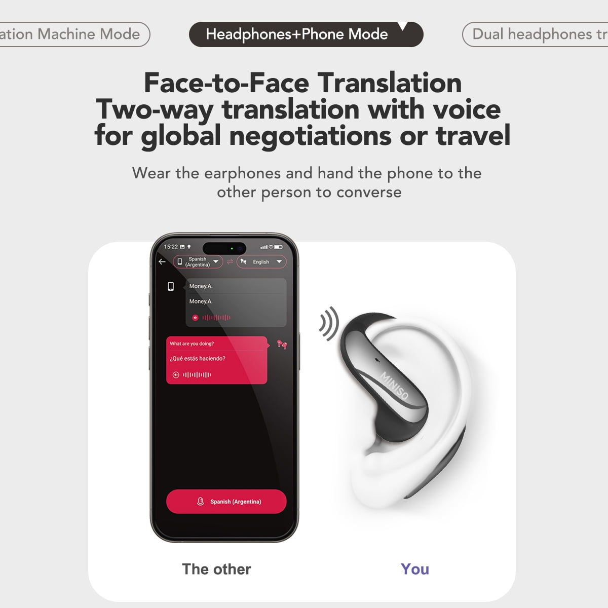 MINISO MS195 AI Translation Eabuds Real Time Open Ear Earbuds Bluetooth Wireless 5.4 AI Headphones IPX5 Waterproof