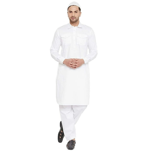 Mens Pure Cotton White EID Special Festive Kurta Pyjama Kurta Salwar Short Kurta