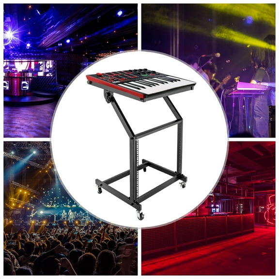 Modern 9U Adjustable Lockable Professional DJ Stand Black with 4* Wheels for Homes, Offices, Music Studios