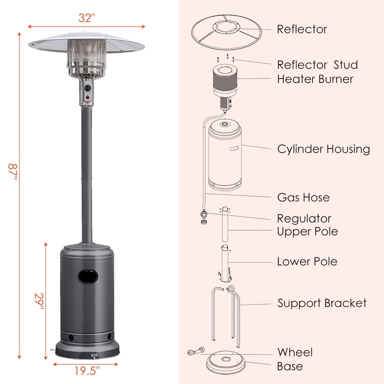 Costway 50000 BTU Propane Patio Heater Standing LP Gas Steel W/ Wheels Grey  - Walmart.com