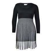 Calvin Klein Women's Colorblock Pleated Sweater Dress (XL, Black/Heather Grey)