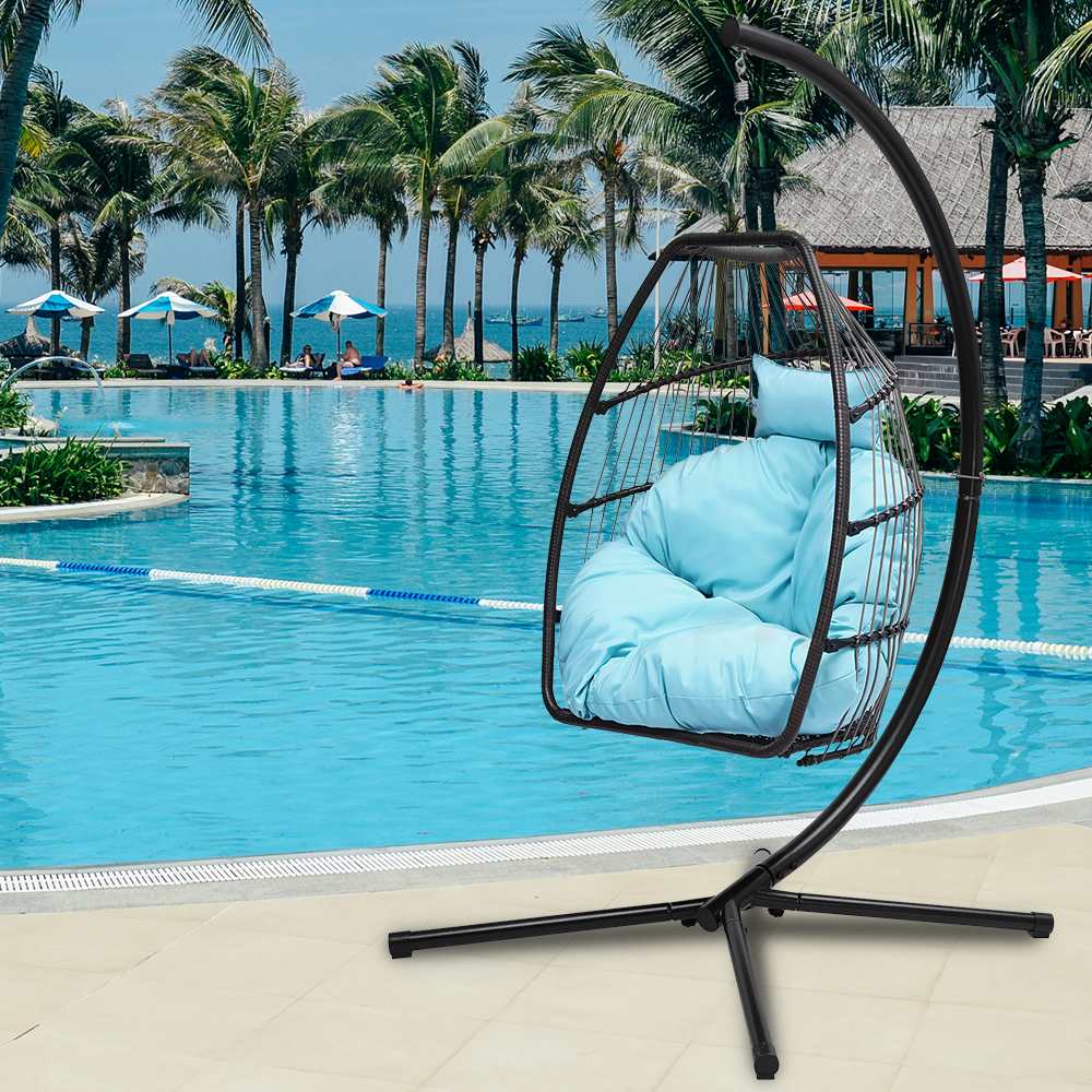 Hanging Chair Swing Egg Chair, Outdoor Rattan Egg Swing Chair, Heavy Duty Hammock Chair with Stand, Cushion and Pillow, Steel Frame Loading 250lbs for Indoor Outdoor Bedroom Patio Garden, B044 - image 2 of 11