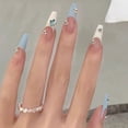 thumbnail image 2 of Uñas postizas francesas con diamantes de imitación, diseño de estrellas, purpurina, largas, para Ballet, juego de 24 piezas, 2 of 4
