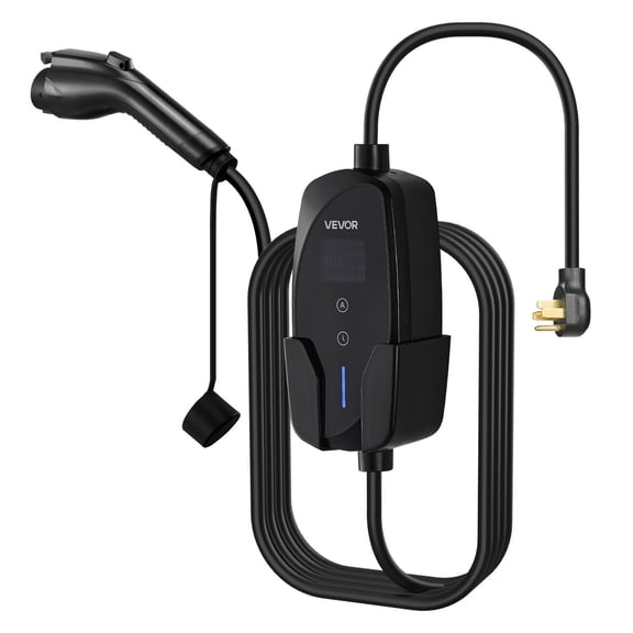40A Smart Electric Vehicle Charger, 240V Level 2 Portable EV Charging Station with 25ft Cable, NEMA 14-50 Plug, LCD Display & Adjustable Current for J1772 EVs - Home/Car Use