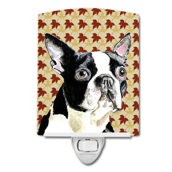 Caroline's Treasures SC9200CNL Boston Terrier Fall Leaves Portrait Ceramic Night Light, 6x4x3", multicolor