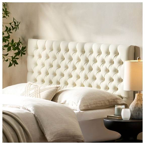 Queen Headboard, Tufted Upholstered Headboard - Adjustable Solid Wood Bedroom Headboard with Metal Legs, Modern Button Design, Full & Queen Size Beds