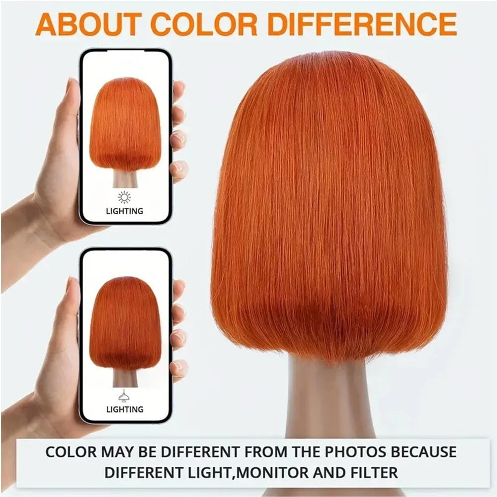 Lace Front Short Wig Orange Ginger Straight T Part Lace Transparent Frontal Wigs Human Hair