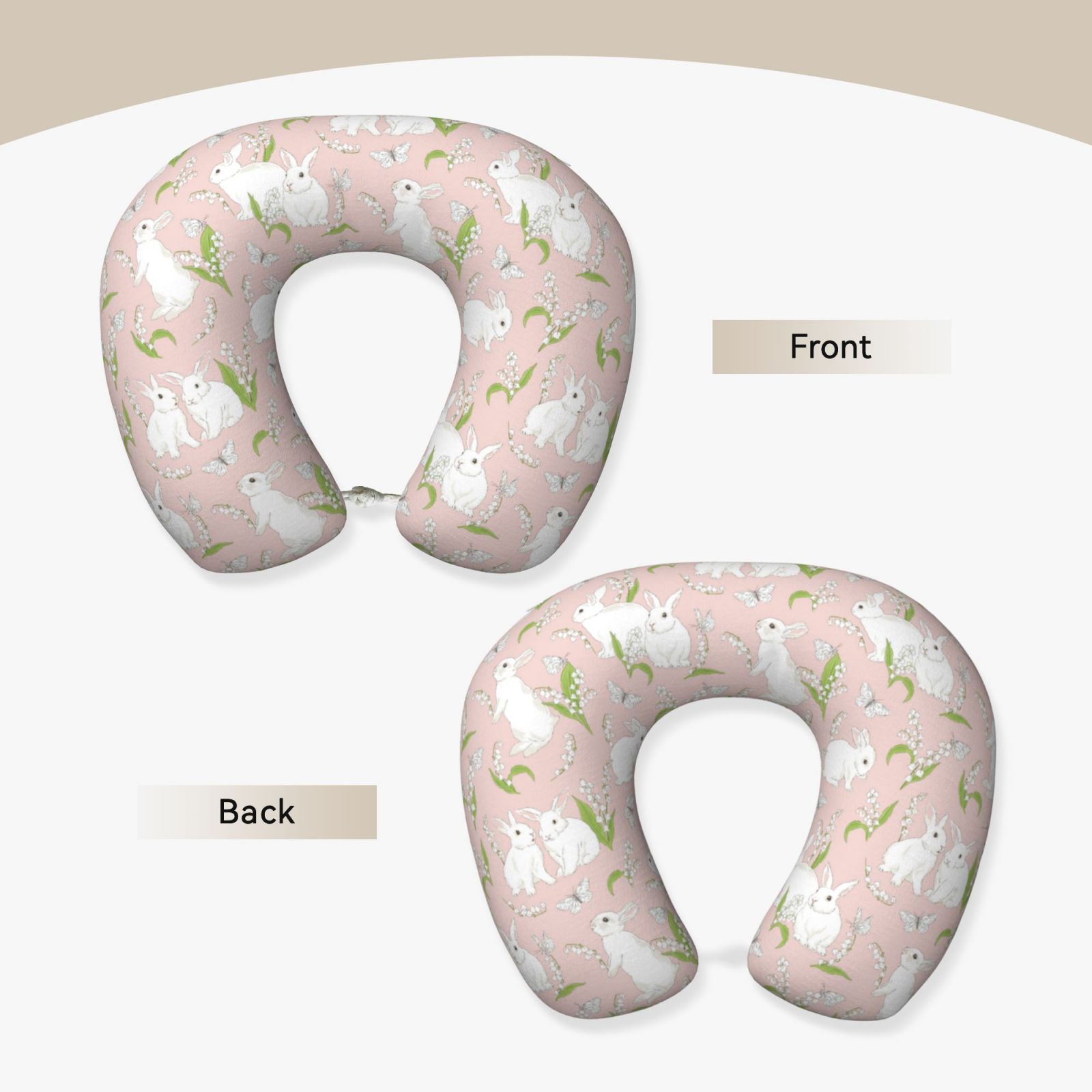 Xecao Rabbit Print Memory Foam Cervical Neck Pillow Versatile U-Shaped Pillows for Home,Office,Camping,Travelling,Soft Washable Cover