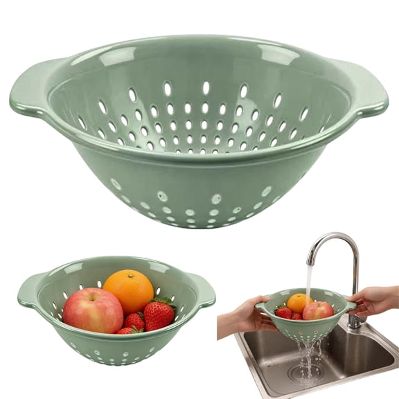Plastic Kitchen Colander, 8.54 x 4.53 In Sage Green Food Strainer Bowl, Deep Perforated Washing Basket with Handles for Fruit Pasta, bldnkj