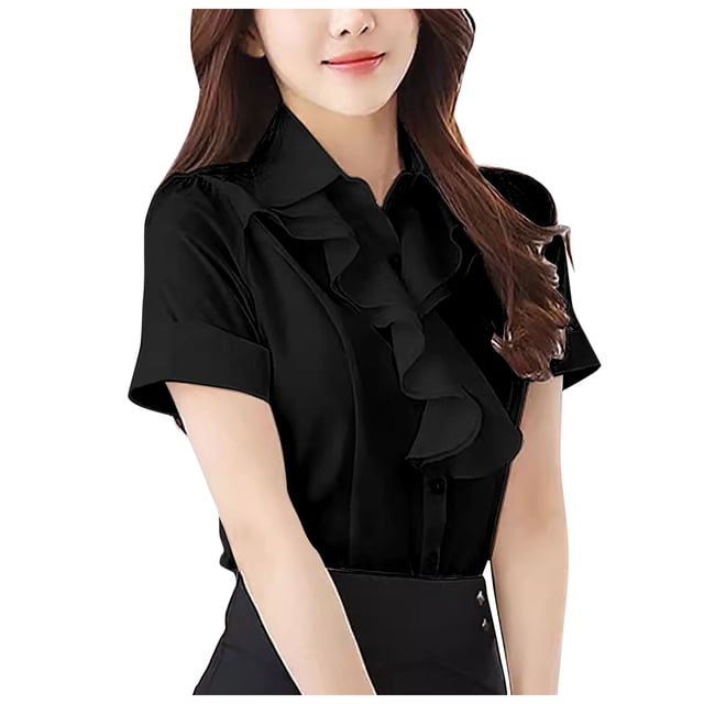 Haut en Chiffon à Manches Courtes pour Femmes Polyester Spandex Ample Style Coréen Grande Taille Tenue d'Été