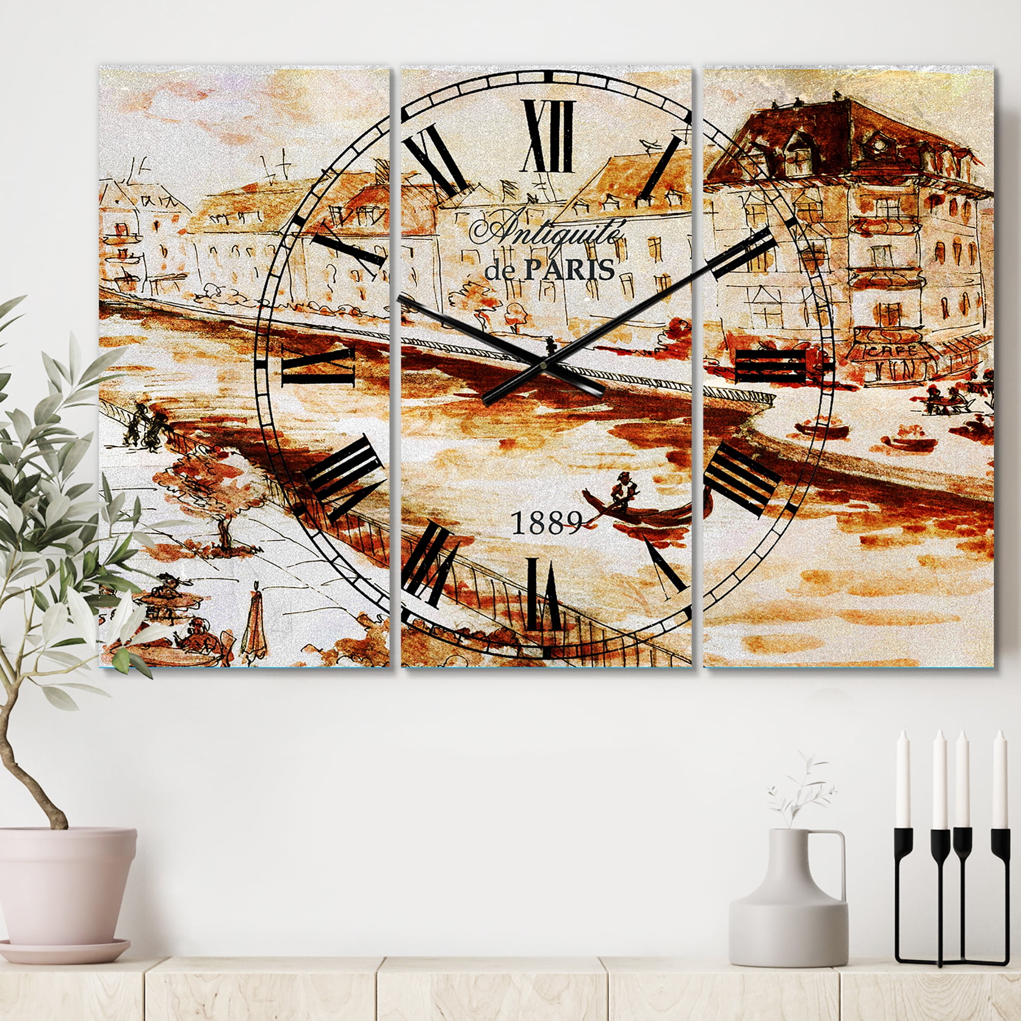 Designart 'Sepia Hand Drawn Sketch of Paris' Mediterranean wall clock