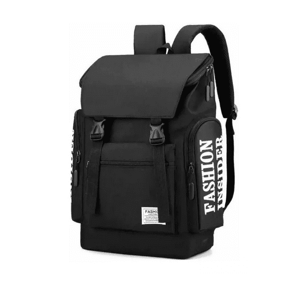 Mochila Back Pack Broche Antirrobo Casual Gym Viaje Negro Letras blancas