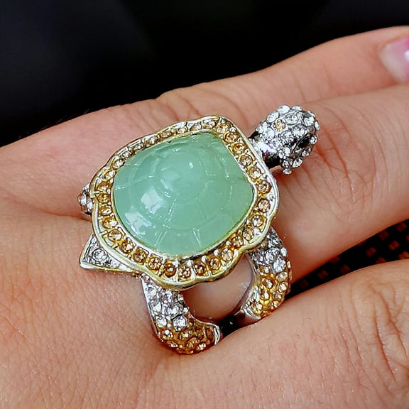 K-KED Jade Turtle Rings for Women Natural Charm Delicate Jewelry Accessories Talismans Green-8-green