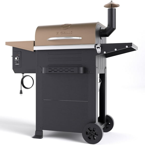 Z GRILLS 572 sq. in Cooking Area 8 in 1 Wood Pellet Grill & Smoker with Open Flame Technology and Auto Temperature Control for Outdoor Cooking, Bronze