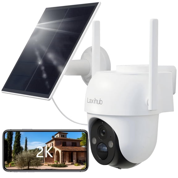 Laxihub 2K 3MP Solar Security 360° View Camera Wireless Outdoor Cam IP65 Waterproof PIR Detection Color Night Vision 2.4GHz WiFi