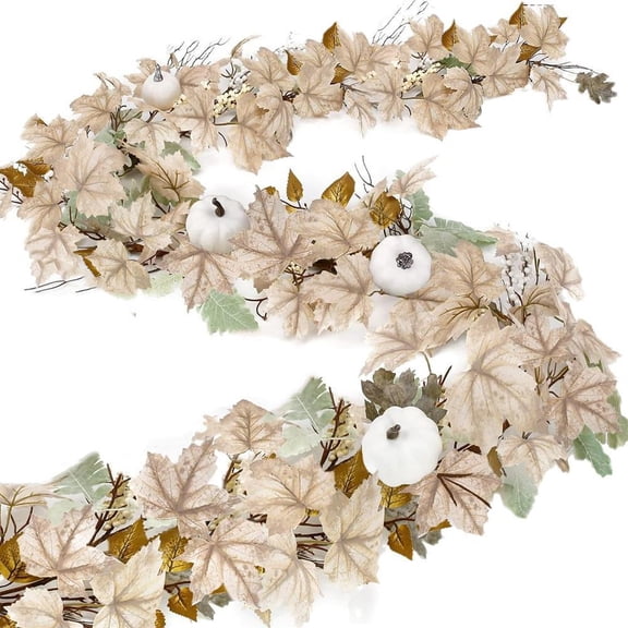 Fall Garland for Mantle Fireplace - 6Ft Autumn Maples Leaf Pumpkin Berry Garland,Thanksgiving Halloween Mantle Fireplace Farmhouse Harvest Decorations for Outdoor Indoor Table Porch