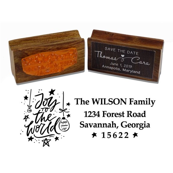 Printtoo Wood Mounted Joy To The World Rubber Stamp Personalized Christmas Custom Stamper-2.6 x 1.1 Inches