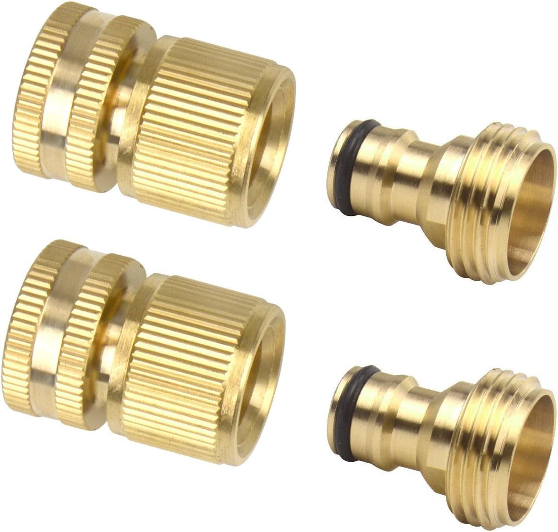 HRTGFD-2 Sets (4 PCS) Brass Quick Hose End Connector Garden Hose Nozzle Connect Kit