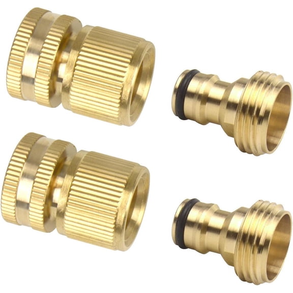 PLUHKN-2 Sets (4 PCS) Brass Quick Hose End Connector Garden Hose Nozzle Connect Kit