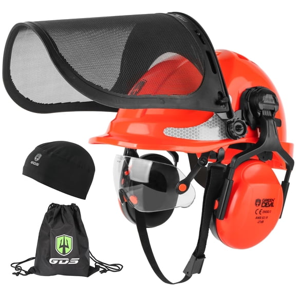 Casco GREEN DEVIL para motosierra con protector facial 4 en 1 y orejeras