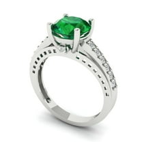 2.21ct round cut green emerald 18k white gold Bridal Wedding Engagement Promise Anniversary Ring for Women size 10.25