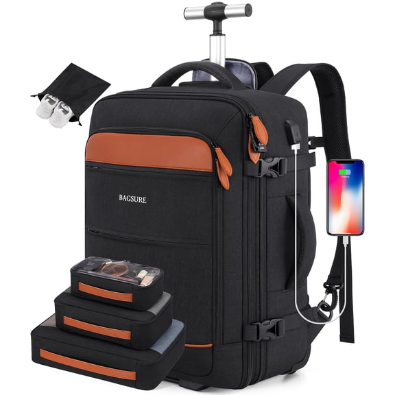 UKEIN Rolling Backpack for Adults with Wheels Backpack with Wheels with USB Charging Port & Combination Lock Roller Backpack with Packing Cubes and Shoe Pocket