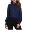 thumbnail image 1 of Hauts pour Femmes à Manches Longues, Col Montant, Poitrine Plissée, Parka, Hauts à Manches Longues, Chemise, Blouse, 1 of 4
