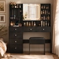 thumbnail image 2 of Ktaxon Large 47.2" Makeup Vanity with 3 Color Lights, Dressing Table w/ USB Charging Station, Adult, Black, 2 of 11