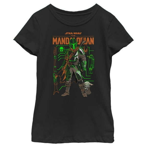 Girl's Star Wars: The Mandalorian Duo Schematics  Graphic Tee Black Small