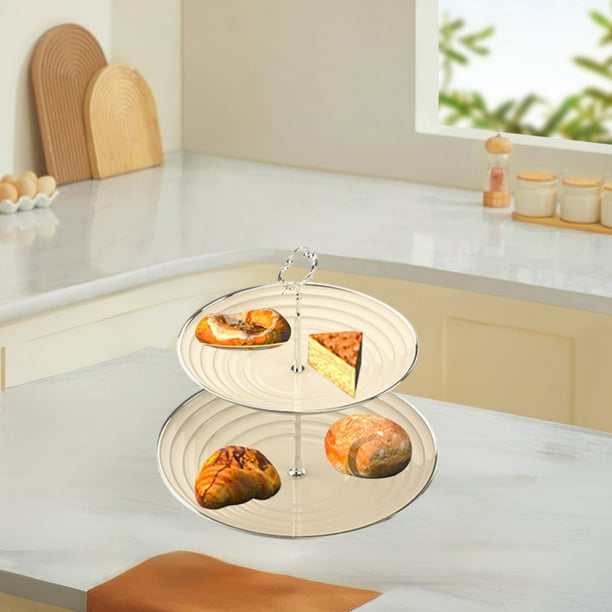 Soporte para Pasteles de Plástico de 3 Niveles | Bandeja Apilable Desmontable para Servir En Fiestas y Picnics | Tpr Blanco y Amarillo Apto para Alimentos | 26 X 26 X 23,5 Cm